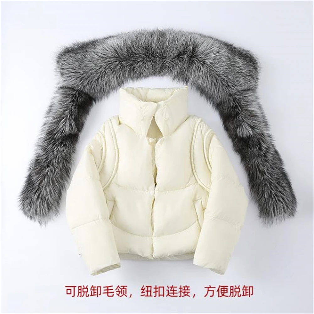 2024 piumino d'anatra bianco inverno donna caldo cappotto sciolto naturale vera pelliccia di volpe collo capispalla di lusso spessa nuovo piumino parka