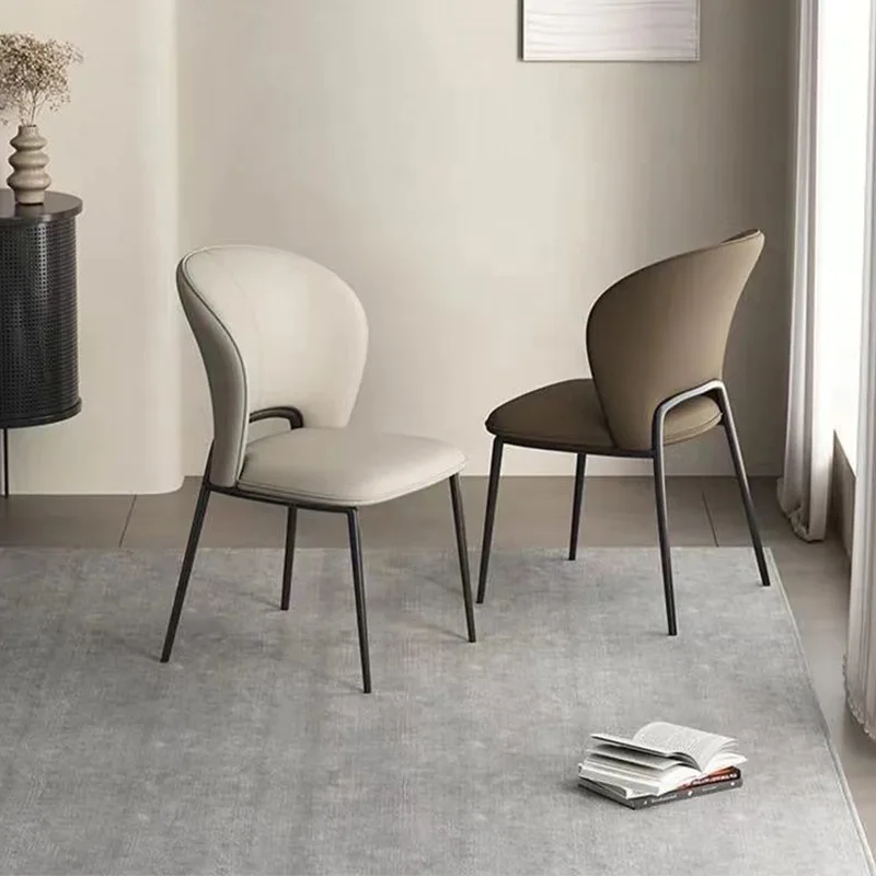 

Minimalist Leather Soft Dining Chairs Hollow Arc Backrest Kitchen Dinner Chair for Dining Room Comfy Cafe Chair with Steel Frame