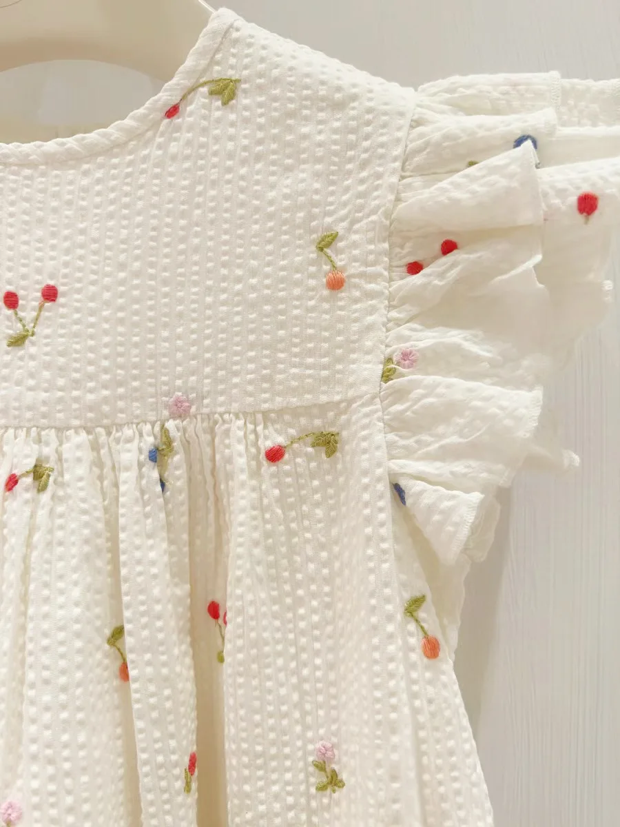 spring summer girls clothes baby girls dress baby dresses casual Sweet French style Colorful cherry patterned embroidered dress