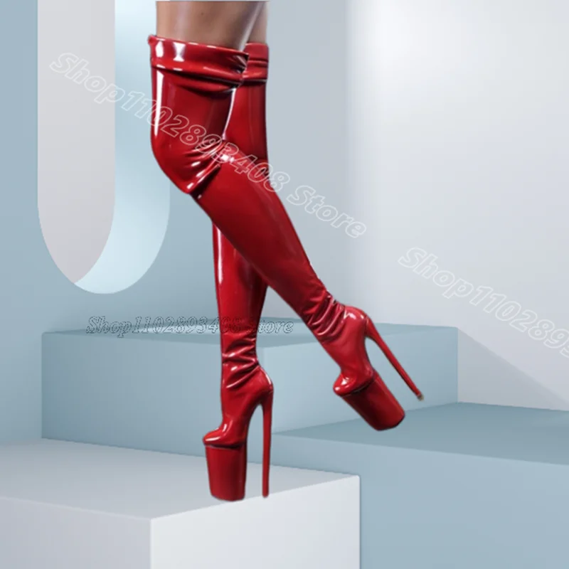 

Red Platform Round Toe Boots Elastic British Style Solid Women New Fashion Sexy Stiletto Over Knee Boots Zapatos Para Mujere