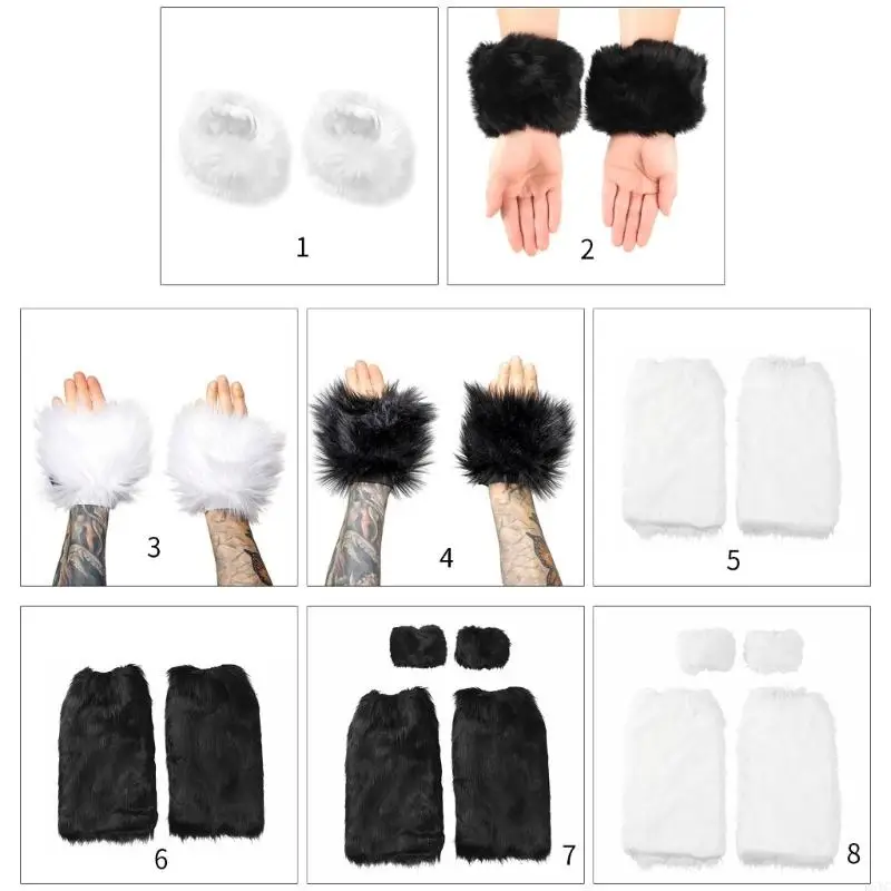 

L5YC Women Faux Furs Fuzzy Wrist Cuffs Wrist Warmers Leg Warmers Short Boot Sleeves