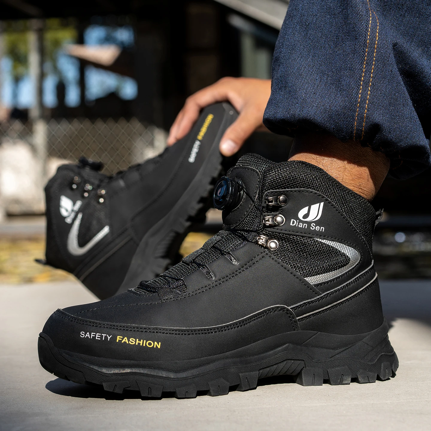 Roterende knop veiligheidsschoenen heren anti-smash anti-lek werkschoenen mode heren sportschoenen beveiliging beschermende laarzen mannelijk