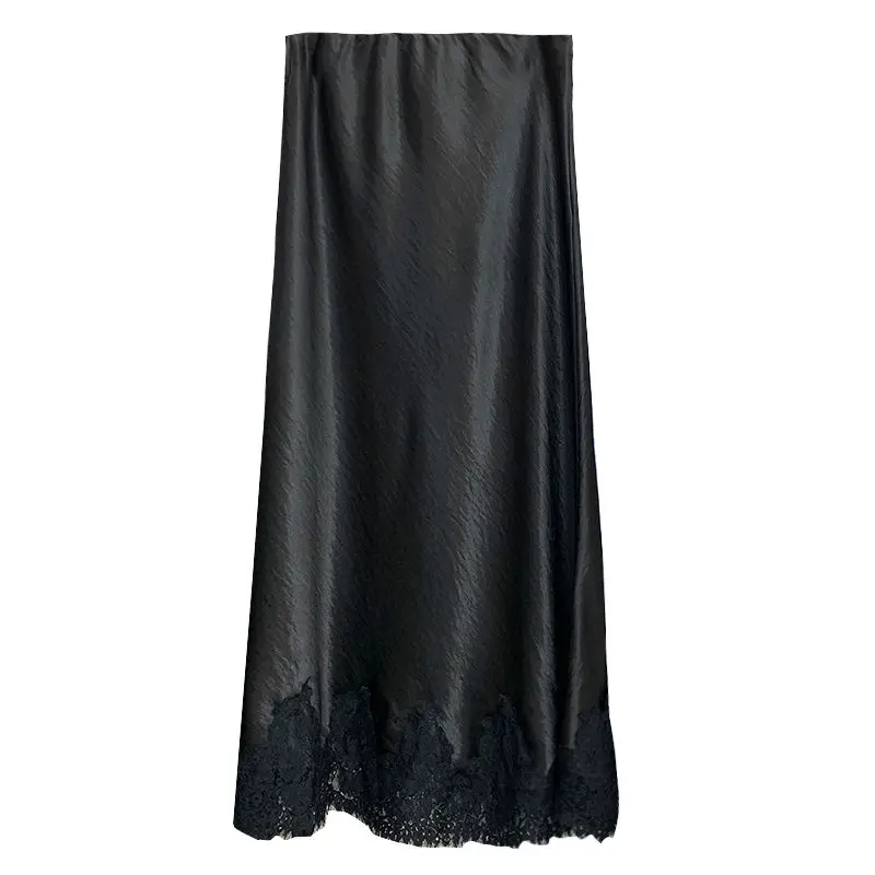 Jupe sirène en Satin et dentelle pour femmes, Patchwork, acétate, taille haute, coupe cintrée, drapée, mi-longue, moulante, élégante, printemps été 2025
