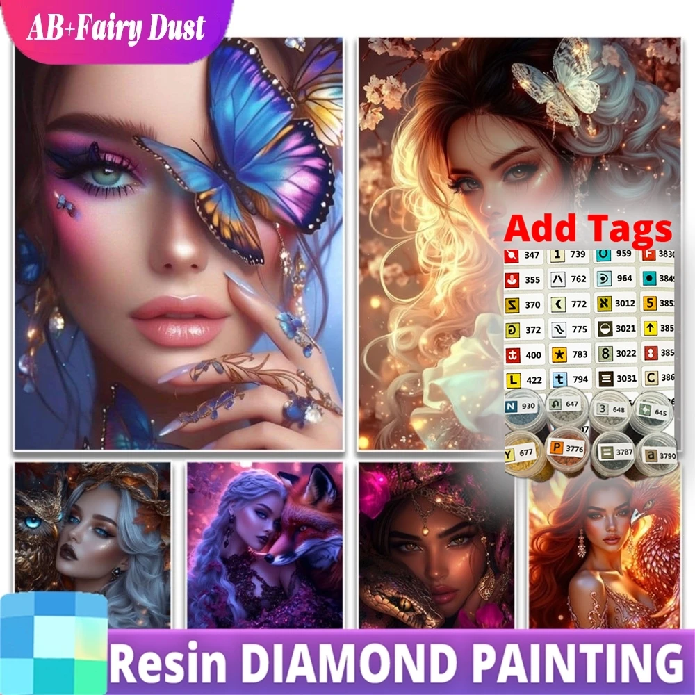 

Resin Fairy Dust AB Handmade Diamond Art Set Painting Sexy Woman With Animal Mosaic 5D DIY Full Drill Rhinestone Home Wall Decor