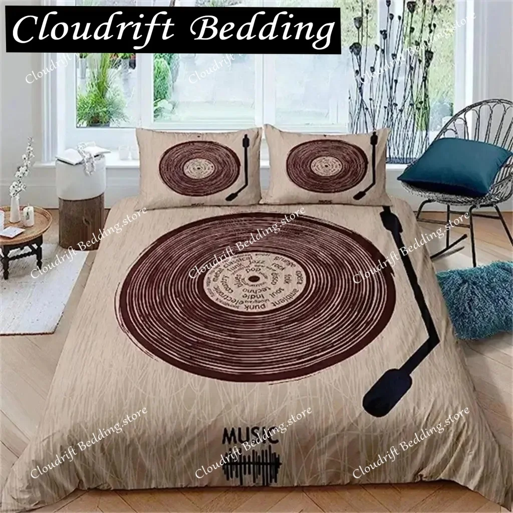 

Music Bedding Set Vintage Blues Comforter Cover Old School Guitar Records Duvet Cover Queen Size Room Decor