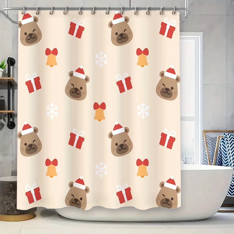 

Рождественский декор занавеска для душа с очаровательными медведями подарки современные аксессуары для ванной комнаты для украшения дома (коричневый)