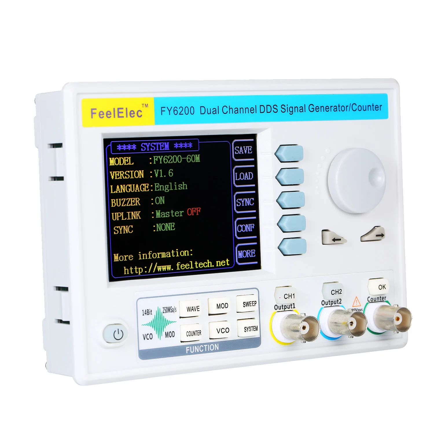 FeelElec FY6200 20M/30M/60M Generator sygnału DDS źródło przebiegów arbitralnych miernik częstotliwości podwójny kanał FPGA w cztery strony TTL