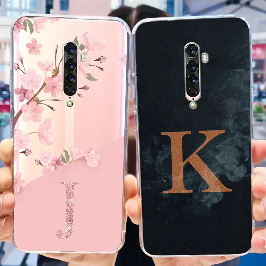 Cute Flower Initial Letter Case For OPPO Reno2 / Reno2 F / Reno2 Z Soft Silicone TPU Back Cover For Oppo Reno 2 2F 2Z Phone Case