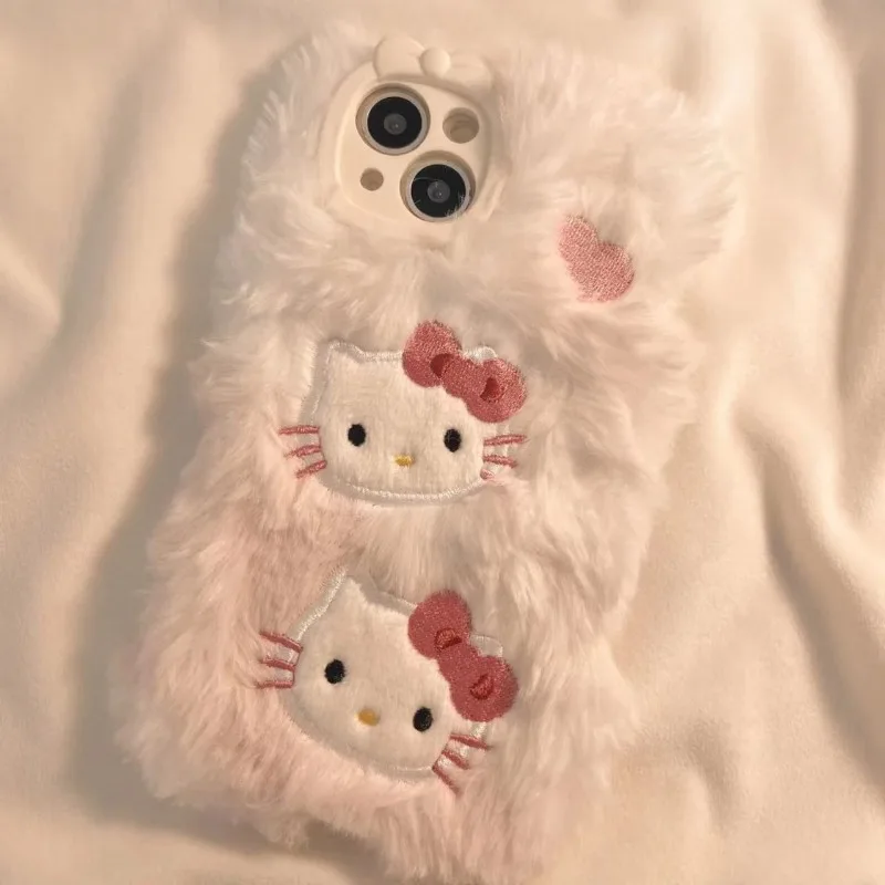 新しい可愛い韓国風ぬいぐるみ刺繍ハローキティ猫 Apple 16/14 Promax スマホケース iPhone 13 Apple 12/11 女の子へのプレゼントに最適
