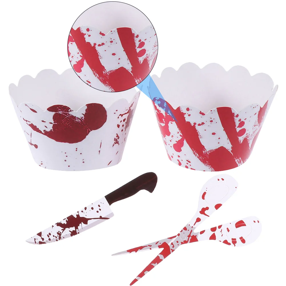 

12Sets Blood Handprint Cake Ornament Halloween Themed Eco-Friendly Paper Insert Card Perfect for Family Parties