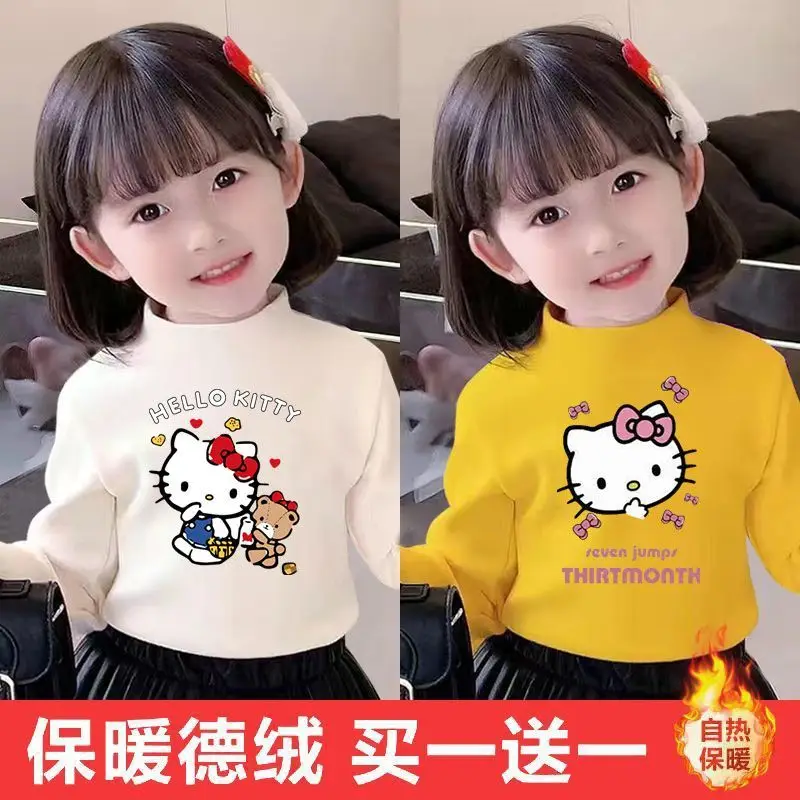 Girl Bottoming Shirt Hello Kitty Autumn Delong Child Jacket Cartoon Fashion Kawaii Cute Keep Warm Underwear Sanrio New Pullover