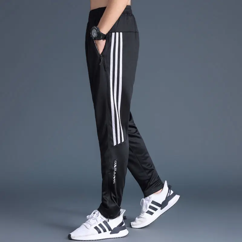 Sports Training Men Striped Tracksuit Capris Pants Spring Summer Thin Outdoor Breathable Cycling Joggers Quick Dry Sweatpants