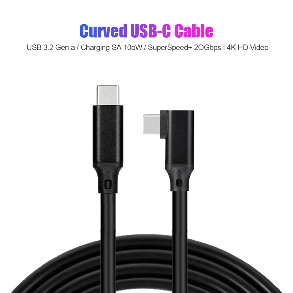 PD 100W 5A Curved USB3.2 Type-C Extension Cable 90D Bend HD 4K 60Hz 20Gbps USB-C Gen2 Data Cord For Macbook Pro Nintendo Laptops