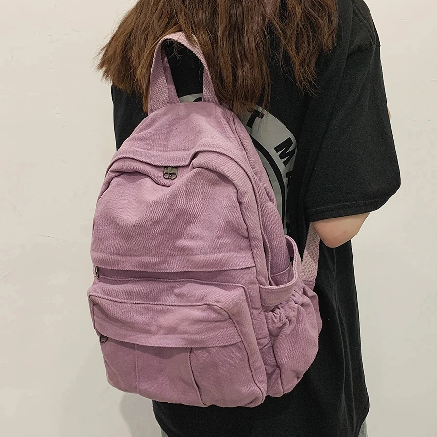 Vintage Casual Backpack Women Travel Bag Fashion Canvas High Capacity Solid Women's Backpack Student Zipper School Bag Unisex