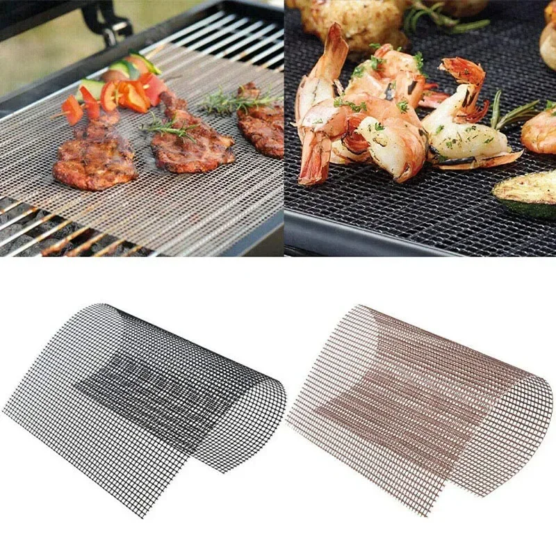 Alas panggangan 33x40cm alas jala barbekyu anti lengket tahan suhu tinggi bantalan kisi BBQ Alat masak yang dapat digunakan kembali