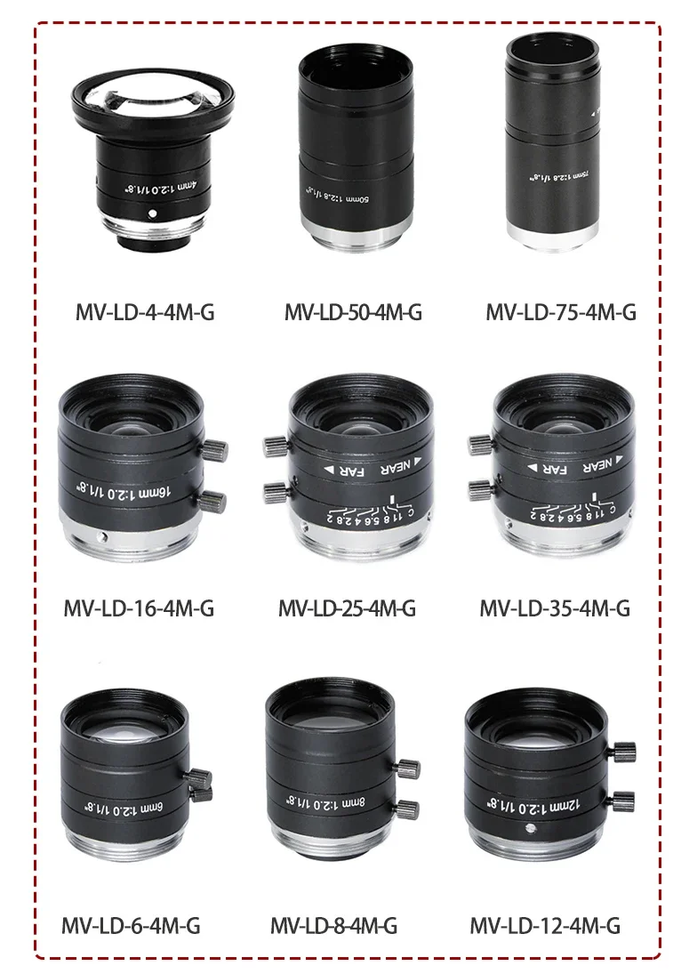 Industrial Machine Vision C Mount Lens, Automação de Fábrica, MV-LD-6-4M-G, 4MP, 1/4 ", 6mm