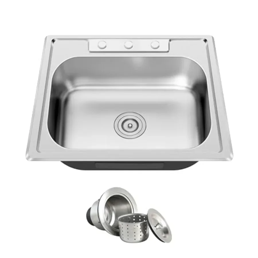 25 Inch Drop in Kitchen Sink for Residential Kitchens, Stainless Steel, Brushed Nickel Finish, Scratch-resistant Surface
