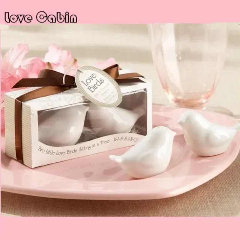 50pcs/lot(25boxes) Perfect little Wedding gift for guests Love birds salt and pepper shakers Wedding favors For Party Gift favor