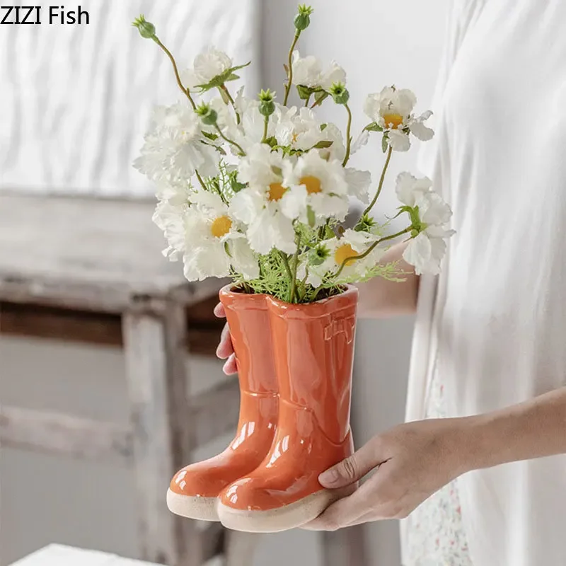 Boots Shaped Ceramic Vase Potted Flower Pots Desk Decoration Flower Arrangement Room Aesthetics Modern Home Decor Floral Vases