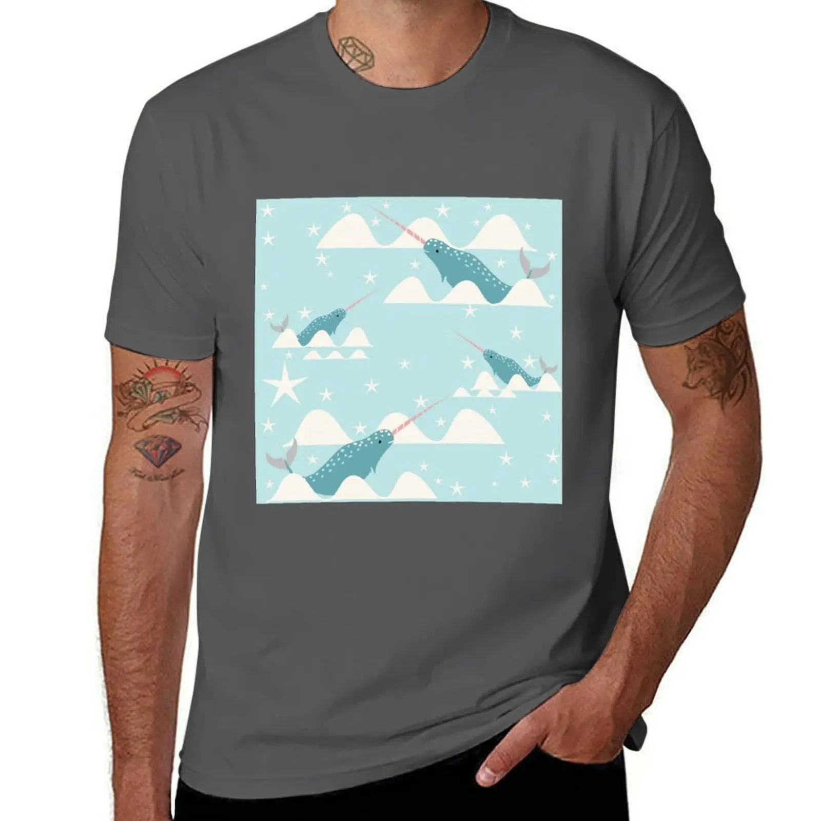 

narwhal swimming blue T-Shirt Dry Fit Athletic Short Sleeve Shirt