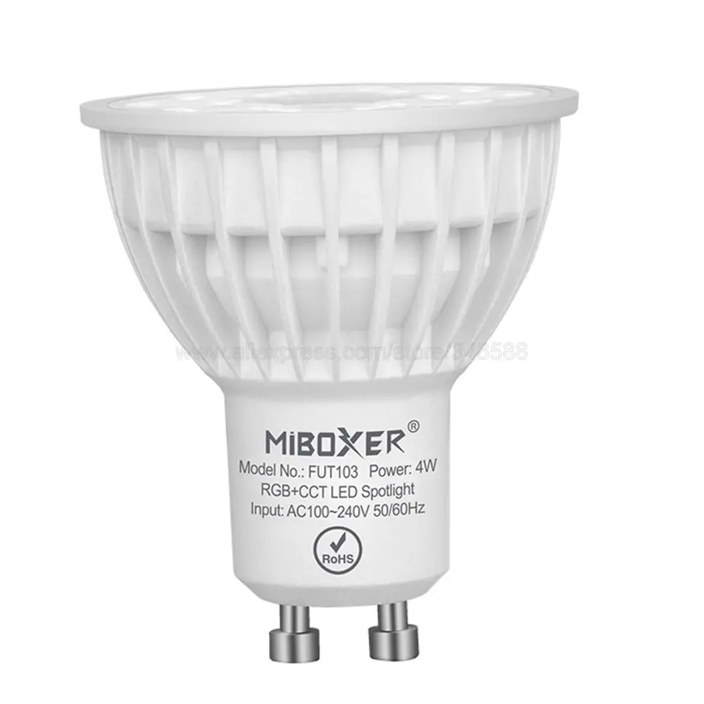 MiBoxer FUT103 4W RGB+CCT Smart LED Light Bulb GU10 AC110V 220V Support 2.4G 4Zone Remote / Smartphone APP WiFi /  Voice Control