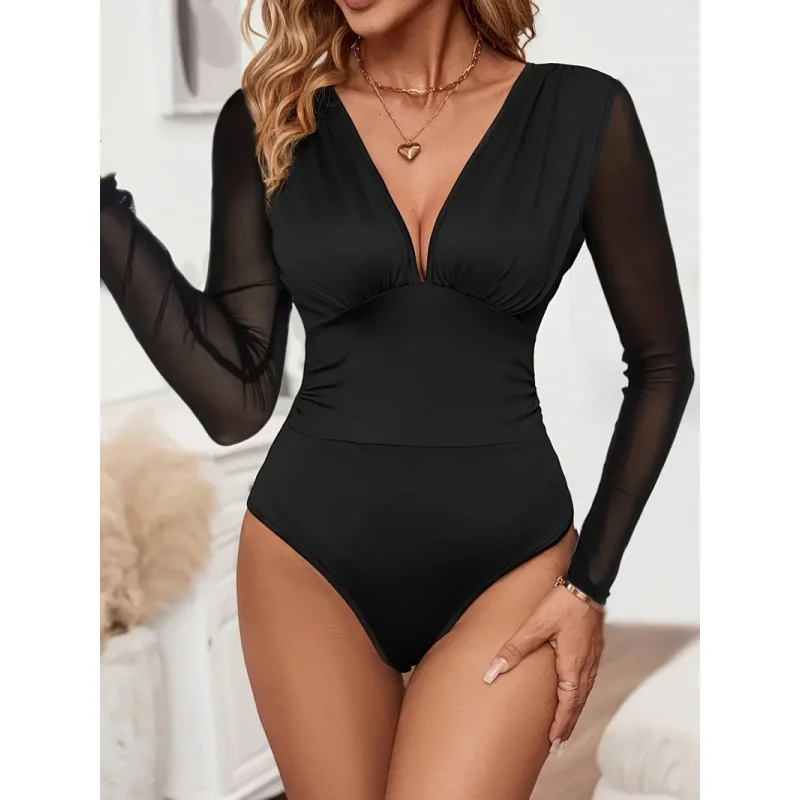 Vêtements d'automne pour femmes de Style européen et américain, nouvelle combinaison Sexy à col enVC, couture à fond Slim, manches longues