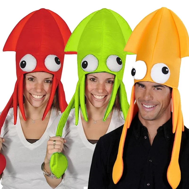 

Adult Deluxe Funny Party Hats Plush Squid Hat Crazy Octopus Hats Dress Up Halloween Costume Accessories