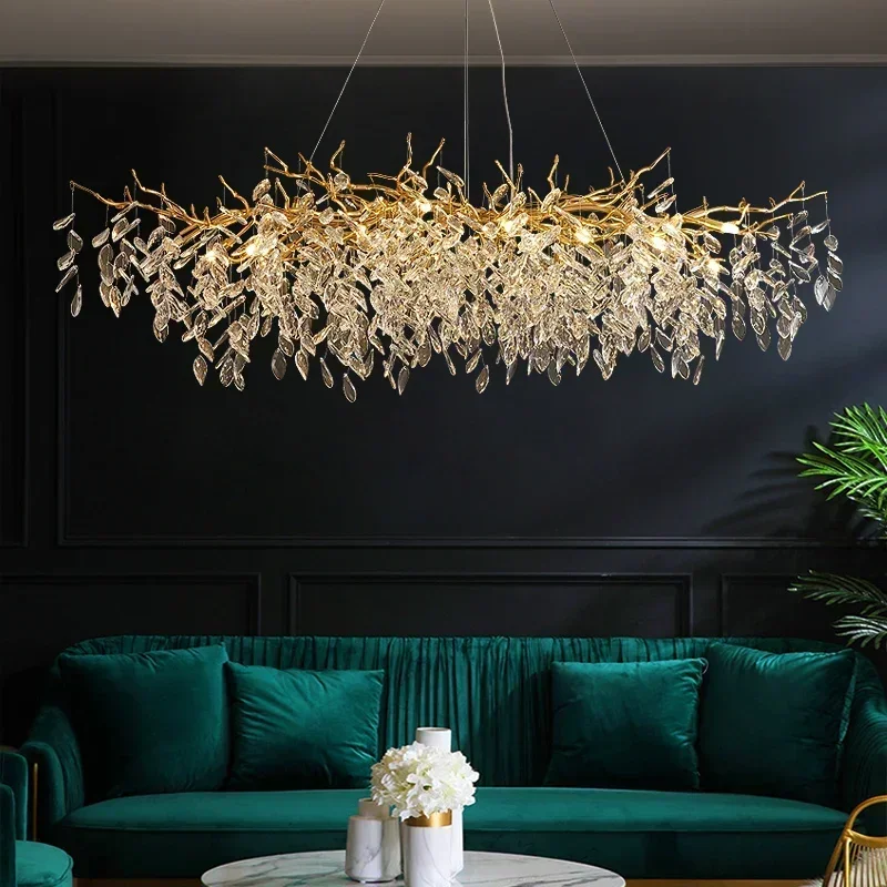 

Luxury Dining Room Tree Branch Led Pendant Lights Lustre Crystal Art Hanging Lamp Post Modern Gold Chandelier Fixtures