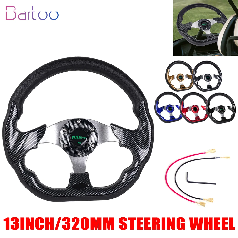 

New Universal 13 Inch 320MM Car Sports Steering Wheel Racing Type Golf Cart Aluminum PU Leather D Styling F1 Hub Button STW031