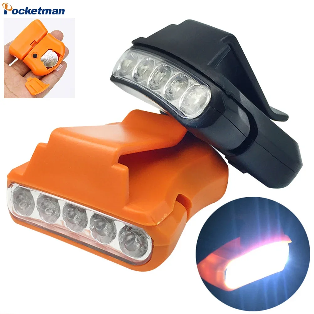 

5LED Mini Headlamp Outdoor 90° Adjustable Hat Clip Lamp Waterproof Camping Headlight Fishing Helmet Lantern with Button Battery