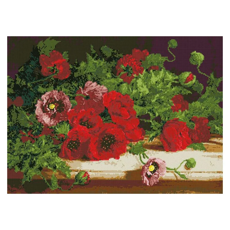 Amishop Free Delivery Top Quality Popular Counted Cross Stitch Kit Red Poppies On The Table Beautiful Flowers