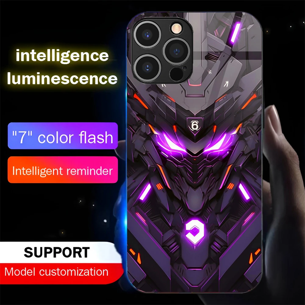 

Чехол для телефона из закаленного стекла Cool Mech Mask со светодиодной подсветкой и светящимся светящимся покрытием для iPhone 16 E 15 14 13 12 11 Pro Max X XR XS 7 8 Plus SE2020