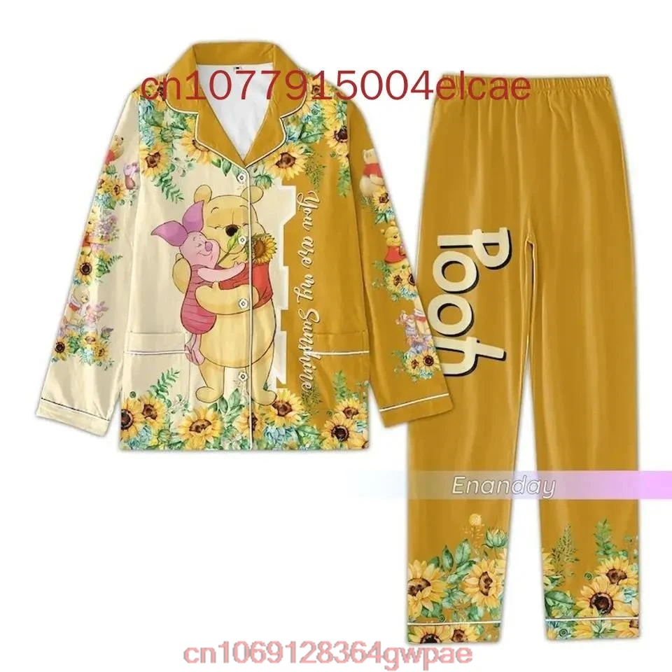 Disney Winnie the Pooh Pajama Set Disney Casual Men's and Women's Long Sleeve Shirt Pajama Set