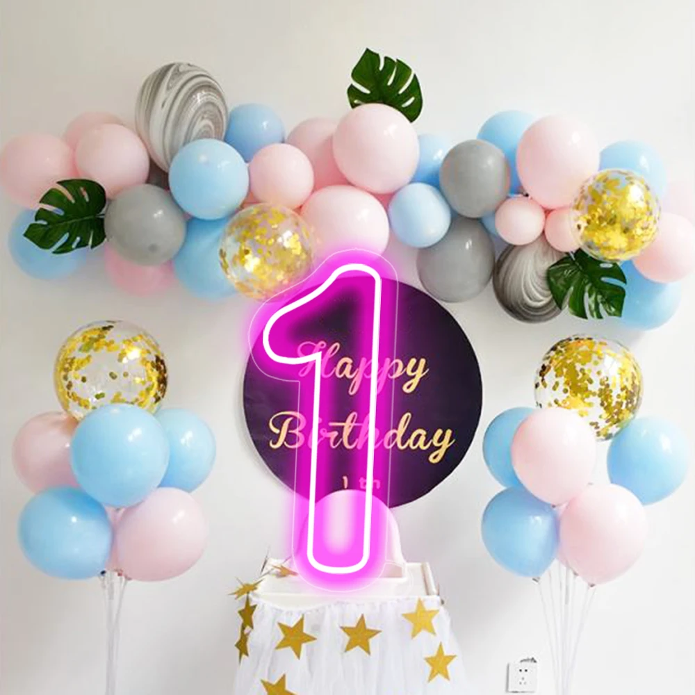 38cm Number 1 Neon Sign Light For Baby Birthday Party Wall Art Baby Birthday Design Led Light Personalized Sign 5V USB With Base