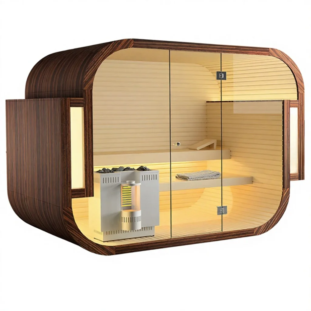 Traditional Sauna Room, Hemlock Wood Cube Style Sauna with Computer Control, 8mm Tempered Glass Indoor Electric Sauna for Villa