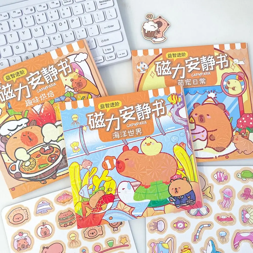 น่ารัก DIY Magnetic Quiet Book Capybara การ์ตูน Capybara หนังสือของเล่น Kawaii ซ้ําวางของเล่นเด็ก