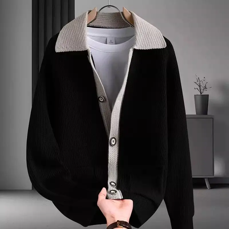 

American Sle Casual Color Blo Collar Men's Knitwear Autumn Winter Youth Versatile Leisure Pullover Coat Trendy Piece