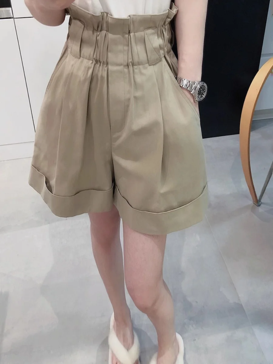 Cachi a vita alta Elastico Bloom Casual orts Donna Estate di grandi dimensioni Allentato Versatile Abbigliamento da lavoro Gamba larga A-Line Pantaloni a cinque quarti