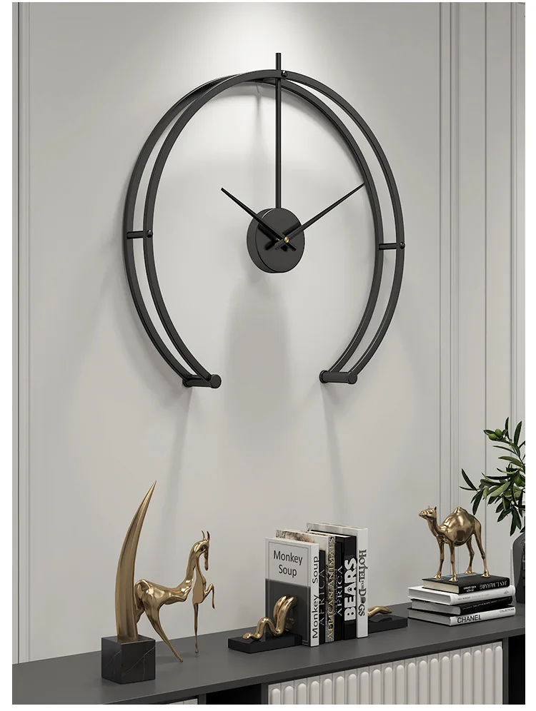 60cm Nordic light luxury home decoration wall clock iron semicircle creative wall clock hotel living room bedroom wall clock