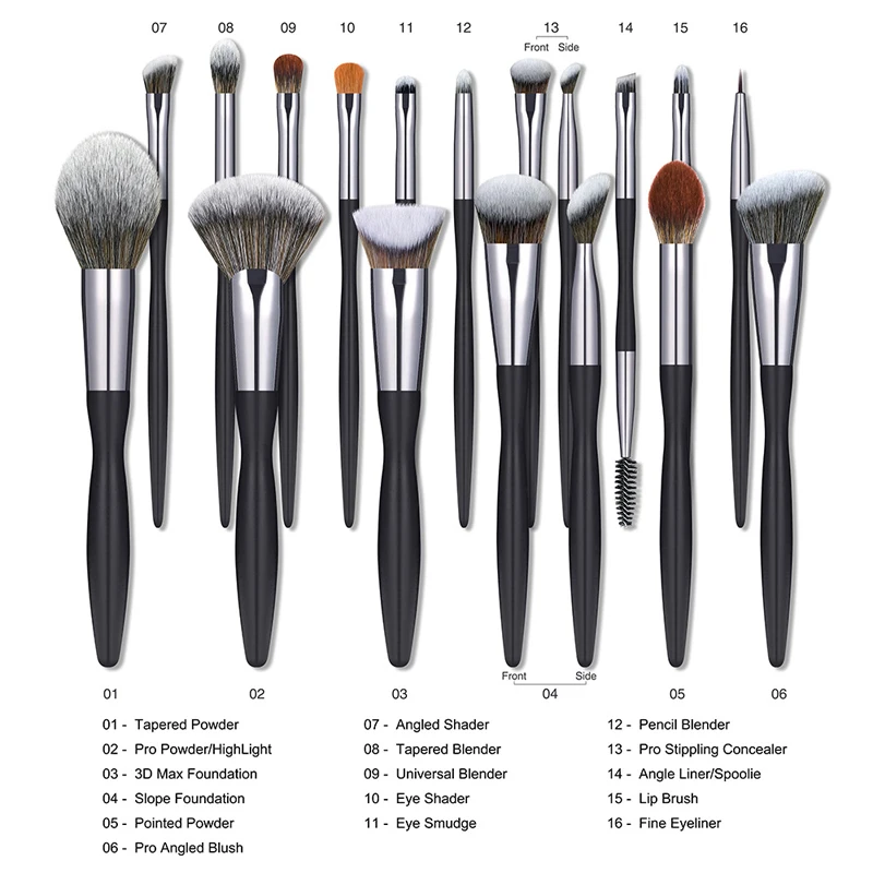 Karsyngirl 16Pcs Black Makeup Brushes Powder Foundation Blush Eyeshadow Make Up Brush Set Professional Makeup Tool