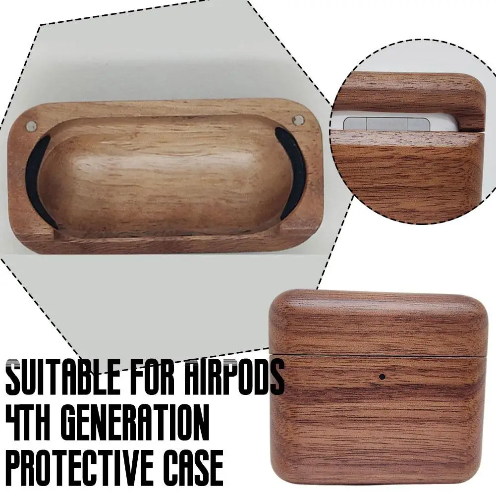 วอลนัทหูฟังสําหรับ AirPods 4 Anti-DROP,Anti-Scratch,ป้องกันฝุ่นและสวมใส่สําหรับ AirPods หูฟังไม้เนื้อแข็ง C O4F7