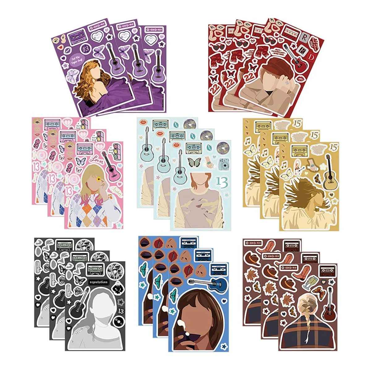 

24Pcs Music Singer Stickers Make A Face - 8 Design-in My Era Tour Albums Music Singer Stickers