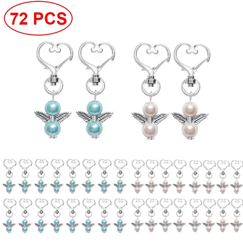 72pcs Pink Metal Keyring Keychain Ring Angel Wing Pendant Hanging for Navidad Wedding Birthday Party Decoration Baby Shower Gift