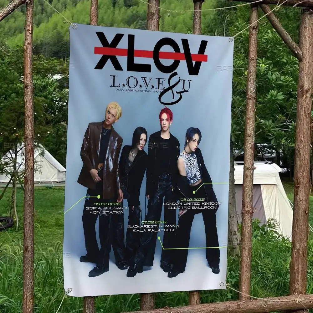 K-pop Group X-XLov Creative Pattern Hanging Flag Polyester Printed Banner Hand Pulled Flag