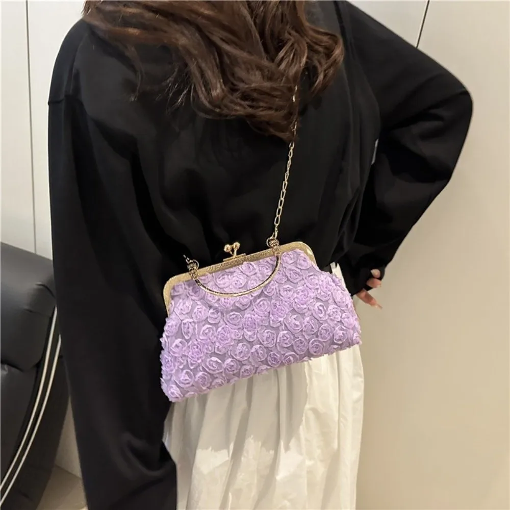 

Элегантная вечерние банкетная сумка с цепочкой в корейском стиле, сумка через плечо с цветочным замком и поцелуем, большая вместительная ручная сумка через плечо для путешествий