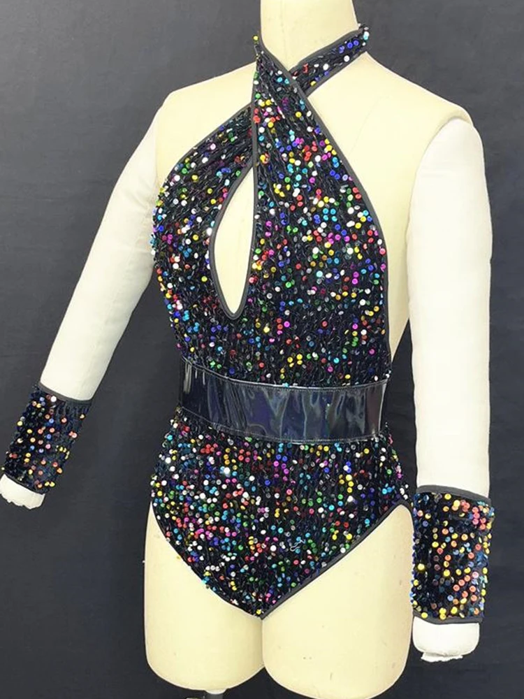 Diamentowy Kombinezon Body Cekinowy Bez Pleców Kostium na Występ do Klubu Nocnego Baru DJ Kostiumy Damskie Tancerki Gogo Sukienka na Imprezę Scenę DN21341