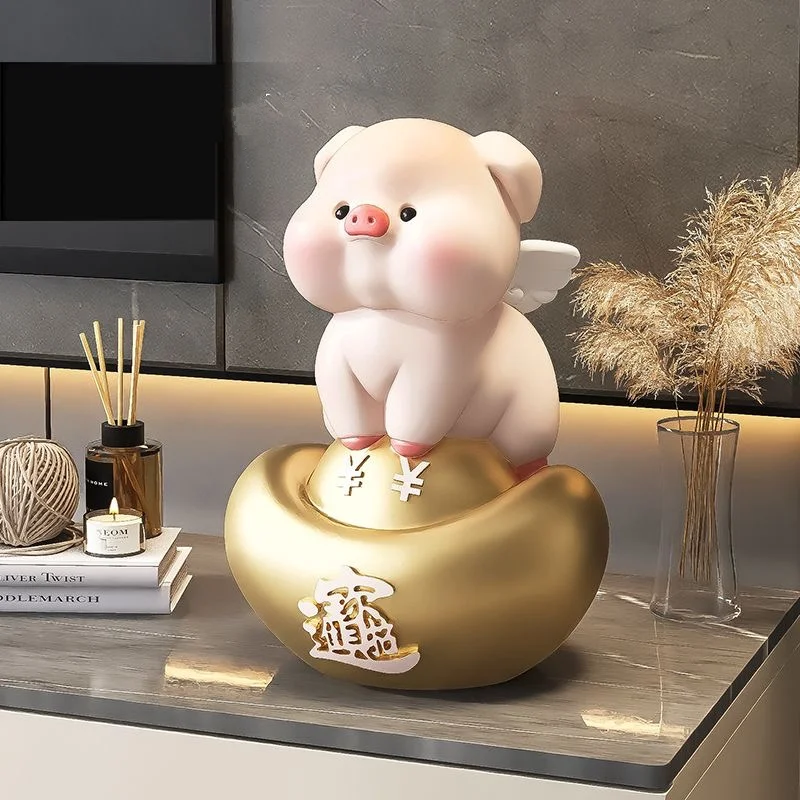 8.6 inch Resin Cute Pig Ornament Home Room Decoration Lovely  Gold Ingot Wealth Pig Crafts Office TV Cabinet Decor Gifts