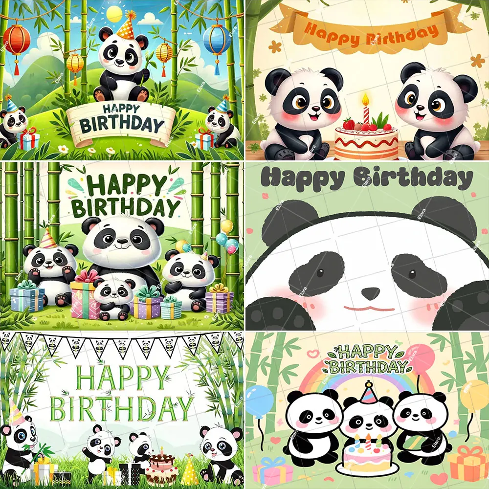 

Cute Cartoon Panda Baby 1st Birthday Party Backdrop Black And White Panda Baby Shower Kid's Portrait Photography Backdrop Props
