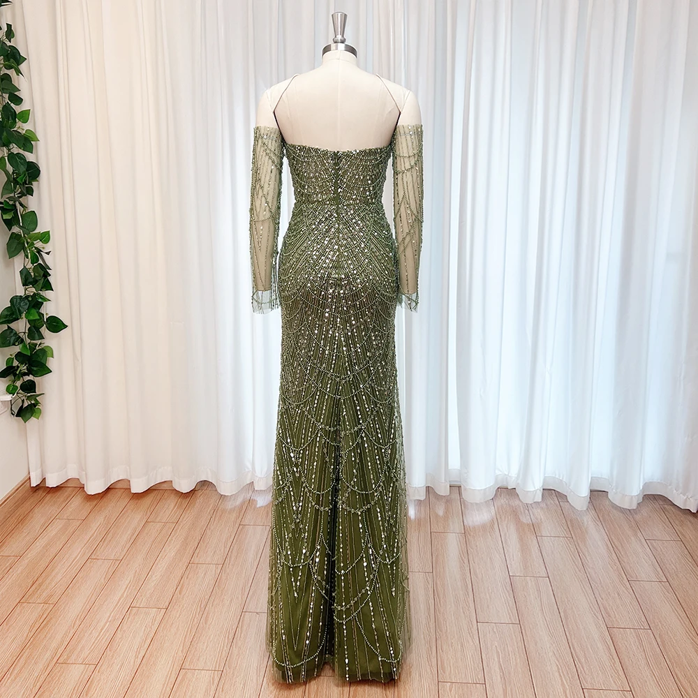 فستان سهرة من Alinovia باللون الأخضر الزيتوني واللؤلؤ العربي للنساء 2025 فاخر كريستال حورية البحر فستان رسمي لحفلات الزفاف حسب الطلب #5