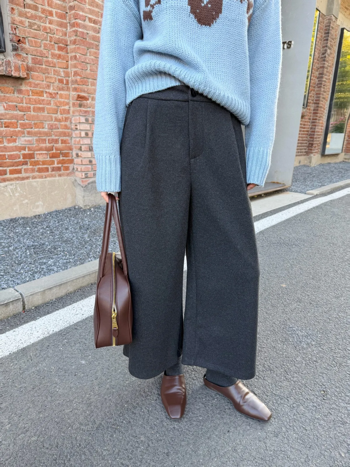 

Шерстяные широкие брюки Acrab Deep ey для женщин, осенне-зимние, с высокой талией, свободные, визуально стройнящие, винтажные, повседневные